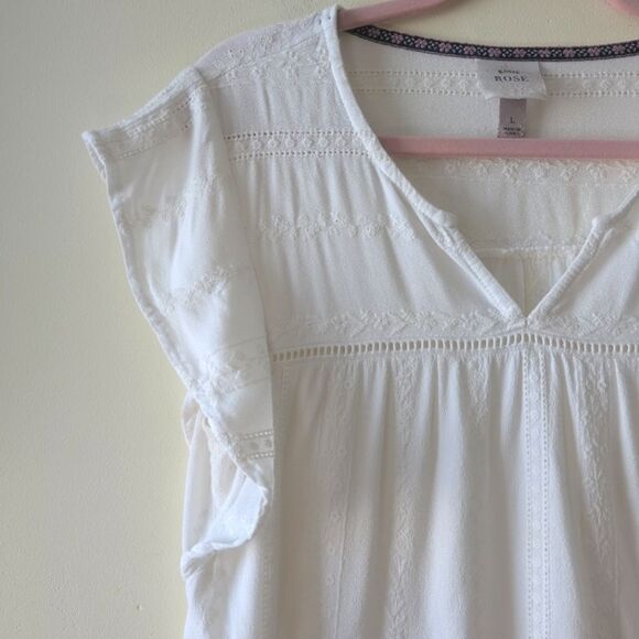 Knox Rose White Embroidered Flutter Sleeve Blouse Coastal Size Large - Picture 5 of 7